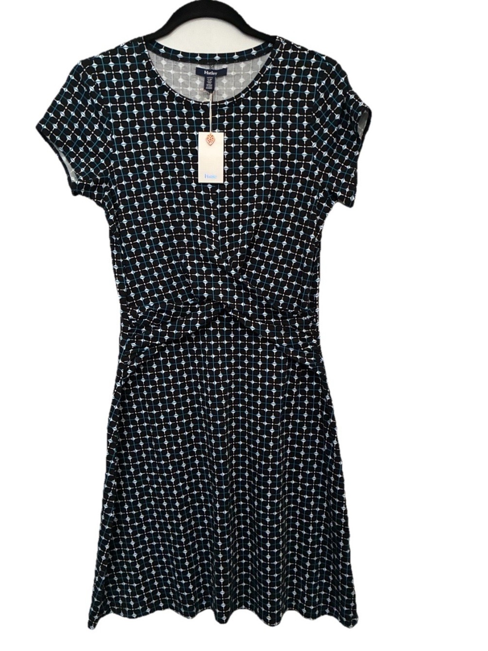 Hatley Black & Teal Knot-Front Woven Twist Midi Dress NWT